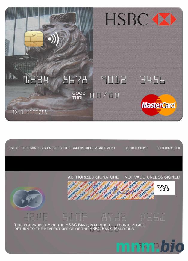 Mauritius HSBC Bank przykład karty mastercard w formacie PSD
